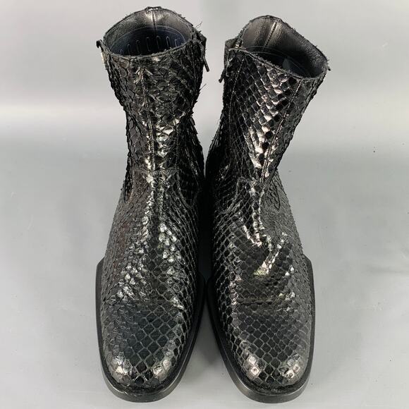 GIANNI VERSACE Size 8 Black Python Leather Side Zipper Ankle Boots - Picture 4 of 9
